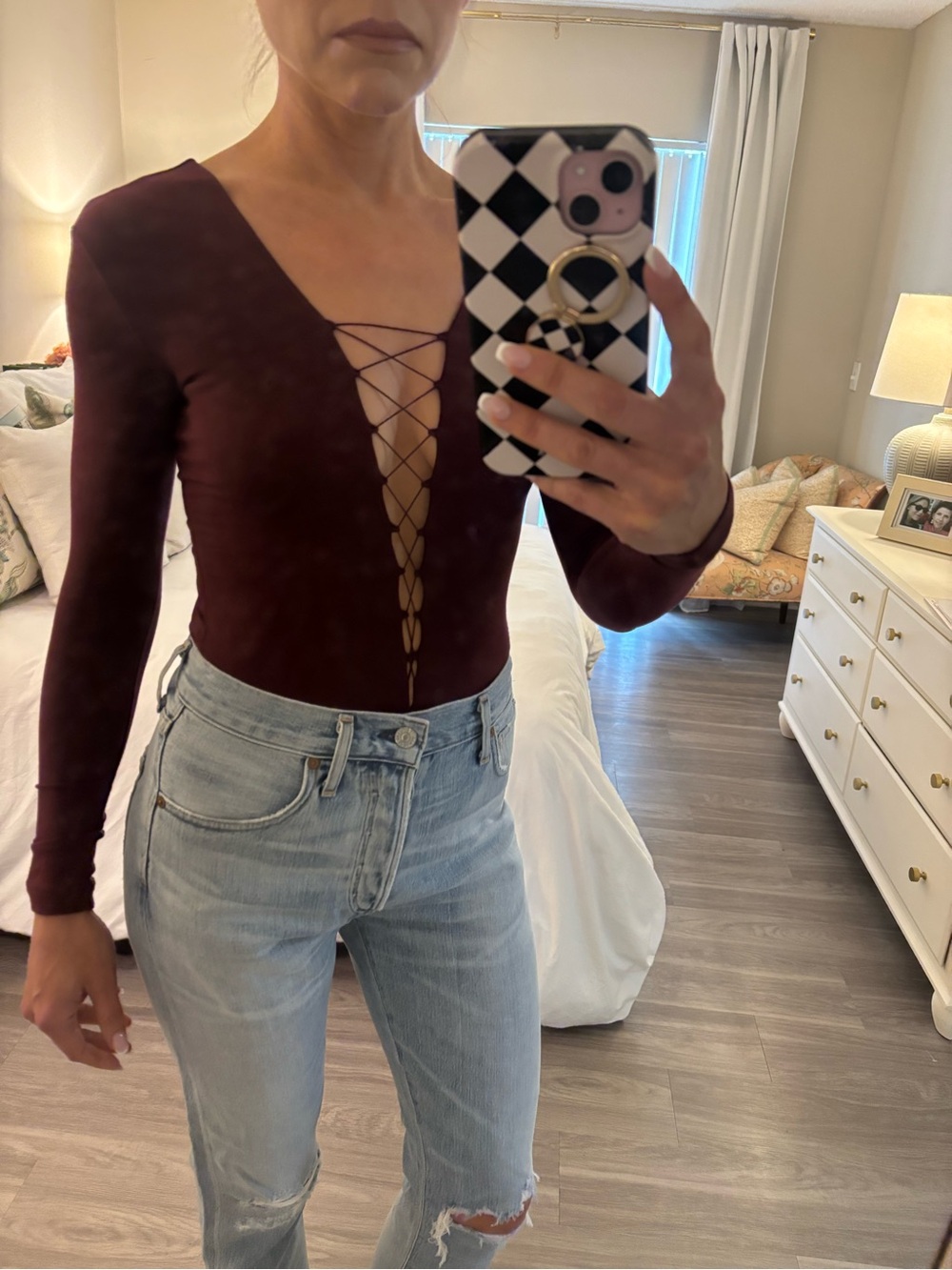 🖤 T by Alexander Wang Wine Lace-Up Bodysuit NWT